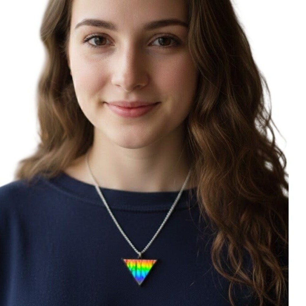 Laser AH Prismatic‎ Holographic Triangle Necklace Rainbow Silver Made in England